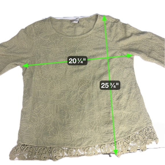 Chico's Floral Embroidered Crochet Trim 3/4 Sleeve Top Size M - Picture 5 of 5